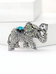 Vintage Rhinestones Elephant Brooch - Elegant Crystal Animal Pin For Friends Party/Banquet Gift Accessory Decoration & Good Luck Gifts - The Elephant (1777) - View 13
