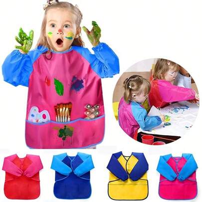 一件装绘画围裙，混色，涤纶混纺，双面可用，可作绘画围裙或餐围裙使用