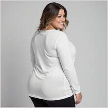 Kit 04 Plus Size T-Shirt Women's Long Sleeve Cotton Round Neck Blouse - Black White Gray Blue - View 3