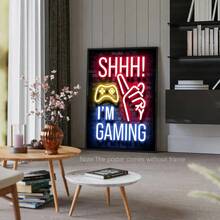 1 件霓虹灯游戏帆布海报，适用于电子竞技室、游戏室和男孩卧室的鲜艳帆布画，游戏玩家墙面装饰，海报，墙壁艺术，房间装饰用品帆布墙面艺术，房间海报，家居装饰，房间装饰美学，房间装饰用品。房间装饰，可选框架 - 彩色 - 查看 11