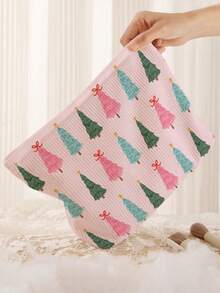 1pc Portable Christmas Tree Pattern Double-Sided Print Zipper Cosmetic Bag, Multi-Functional Travel Toiletry Organizer - Multicolor - View 5