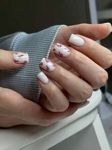 24 Peças de Unhas Postiças Curtas Vermelhas e Brancas Listradas em Formato de Bengala, Unhas Falsas Adequadas para Uso Diário, Suprimentos de Unhas Postiças