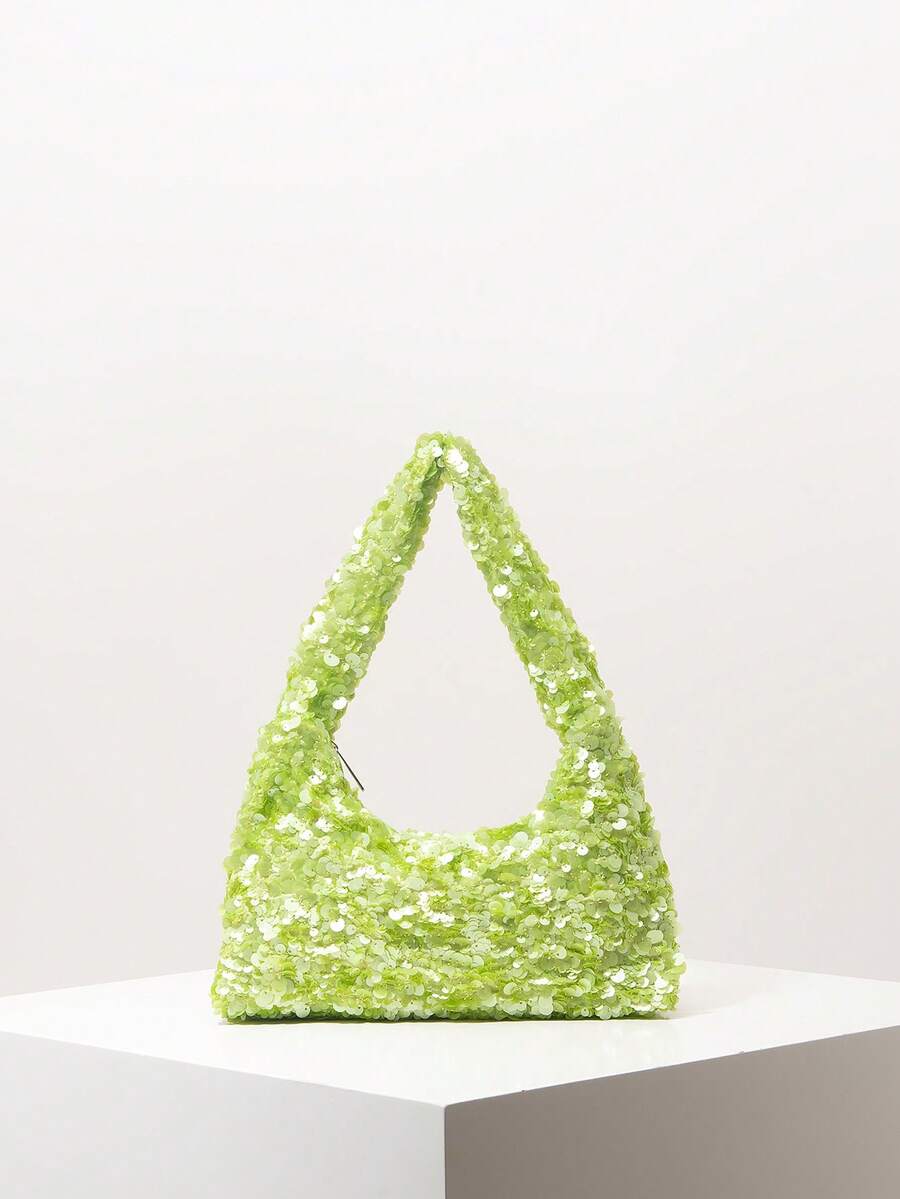 Sequin Shoulder Bag, Bridal Party, Glittering Sequin Shoulder Bag, Prom Bag, Prom Accessories, Elegant Women's Bag, Wedding Items (Pattern Random) - Green - View 1