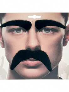 1 Set Men's Fake Mustache And Eyebrows Card Individually Packaged, Self-Adhesive Fake Mustache And Eyebrows, Suitable For Halloween Parties, Halloween Costumes, Role-Playing, Holiday Parties, Cosplay Props