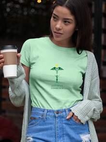 Women's Babylook T-Shirt, Green Aesthetic And Cosmetic Symbol, 100% Cotton, Various Colors - 薄荷綠 - 查看 2