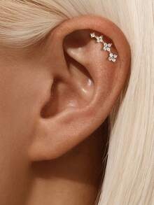 Pendientes apilados de plata de ley 925 con arete de cartílago de amatista de 16G, arete de oreja y arete trepador - Dorado - Ver 6