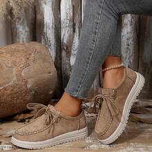 Retro Suede Thick Sole Lace-Up Women's Casual Shoes, Lightweight Shock-Absorbing Fashionable For Daily Wear - Màu Khaki - Xem 3