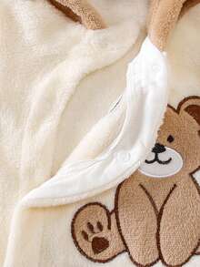 男婴户外秋冬新款小熊刺绣抓绒连帽连体衣 - 杏色 - 查看 5