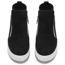 Girls' Black Suede High-Top Wedge Platform Sneakers - Minimalist Solid Color, Outdoor-Ready Comfort For Little Kids - màu đen - Xem 4
