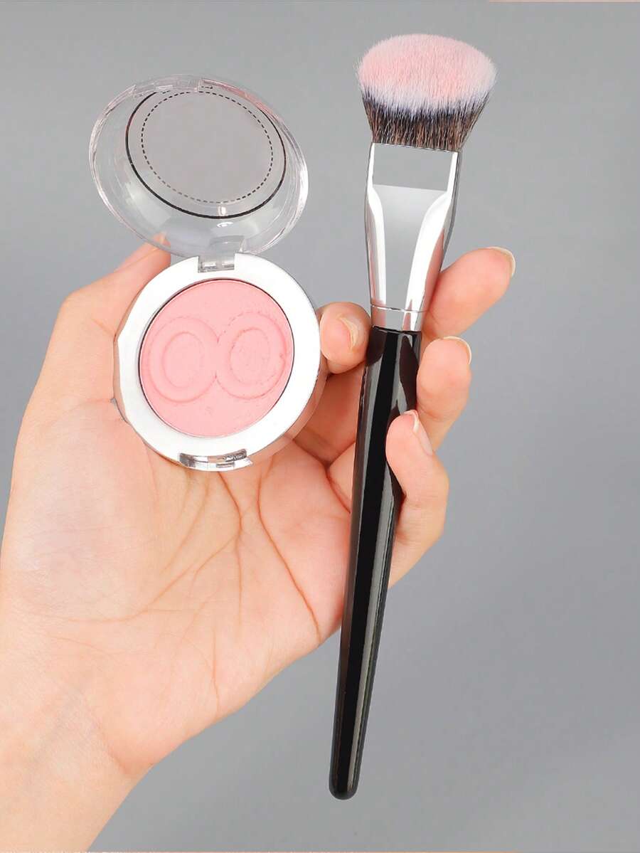 1 斜角/扁平斜角腮红刷，斜角设计贴合面部轮廓，轻盈自然，不留刷痕，打造透明底妆，快速上妆，均匀晕染，斜角设计，柔软纤维刷毛，美妆工具。 - 彩色 - 查看 1
