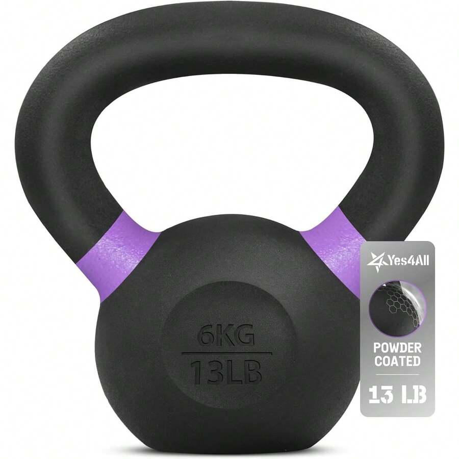 Powder Coated Cast Iron Kettlebell Strength Training Kettlebells Weight Set For Full Body Workout, Home Gym - B - Purple - 6 KG / 13 LB - View 1