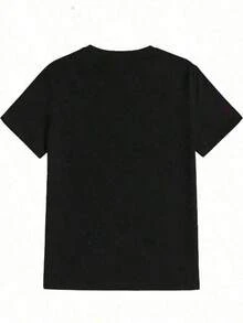 Camiseta casual para mujer, 100 % algodón, con estampado de corazones. Esta camiseta de cuello redondo y manga corta es cómoda y versátil, perfecta para primavera y verano, ideal para cualquier ocasión. Su diseño de color liso la hace perfecta para el día a día. - Negro - Ver 2