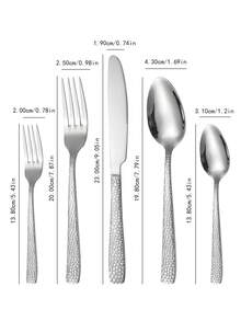 5/20/30pcs Stainless Steel Hammered Finish Cutlery Set, Metal Flatware Set Includes Knife/Fork/Spoon, Tableware Set, Home/Restaurant/Wedding Party Utensils, Mirror Polished, Dishwasher - Silver - View 5