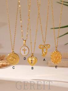 GEREIT 1 pieza Collar con colgante de acero inoxidable de 18K con diseños de corazón, ojo, lazo y cruz para mujeres