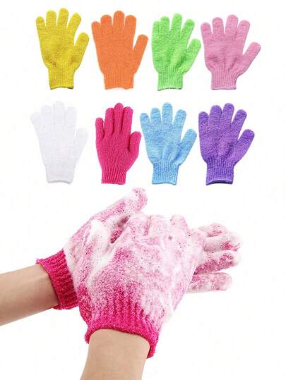 10pcs Exfoliating Shower Gloves With Hanging Loop, Body Scrubber Mitt For Removing Dead Skin, Suitable For Body Bathing, Beauty Spa, Massage With Scrub Cream For Men And Women