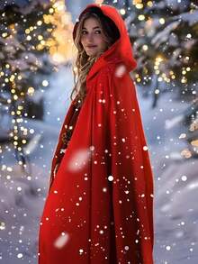 1pc Unisex Party Performance Hooded Cape Cloak With Velvet Fabric, Ideal For Various Festivals, Halloween Cosplay Costume, , Devil, Vampire, Dress Up,Festival Costume Props,Christmas Costumes.(The Color And Material Of The Rope On The Cloak Are Random) - Multicolor - View 3