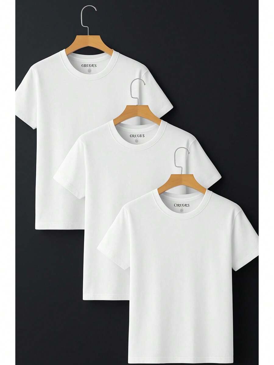 Kit 3 Basic Plain T-Shirts Casual Stylish Minimalist Unisex Male Female 100% Cotton Premium Top Streetwear New Release Immediate Shipping Various Colors!! Plus Size - trắng - Xem 1