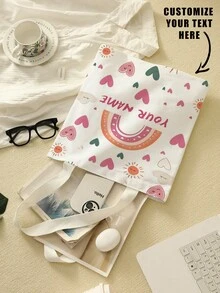 1pc Custom Canvas Tote Bag, Personalized Photo/Name/Scenery/Illustration Print, , Lightweight Large Capacity Shoulder Handbag,Back To School Essential, Grocery Bag - Multicolor - View 3