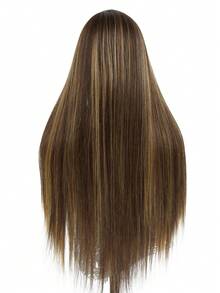 Free Part 13*6 Lace Front Wigs 28 Inches Black Brown Blonde Dark BrownStraight Hair With Natural Curls At The End Hair Glueless Lace Wigs Silky Synthetic Long Silk Straight Natural Wig Heat Resistant Fiber Wig With Baby Hair For Women,Pre-Plucked With Adjustable Straps For Daily Wear Christmas Halloween - Multicolor - View 9