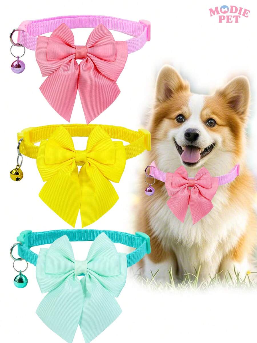 1/3pcs Cute Bow Decor Pet Cat Dog Collar, Helps Owner Dress Up Their Pets - Multicolor - View 1