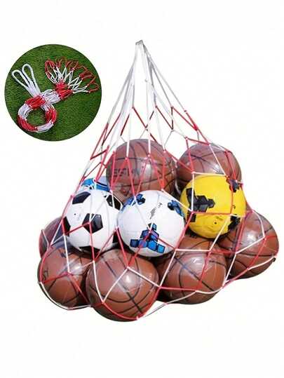 1 Pc Thickened Sports Ball Net Bag Red And White[Large Net Bag] Large, High-Capacity Basketball Net Bag | Outdoor Sports Balls Holds 10-20 Balls