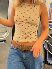 Womens  Polka Dots Tank Top Y2k Sleeveless Cami Slim Shirts Fit Summer Casual Crew Neck Business Work Blouses - 白色 - 查看 3