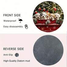 6 pièces/set ou 420 pièces/70 sets Chiens de Noël assis dans un camion rouge, motif sapin de Noël et flocons de neige, dessous-de-verre ronds en caoutchouc absorbant de 10 cm/2 mm d'épaisseur avec fond en caoutchouc souple, dessous-de-verre décoratifs convenant pour les tasses, la décoration de la cuisine et de la table de salle à manger