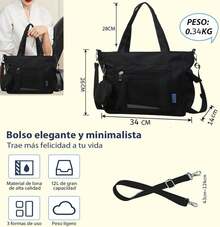 Tote Bag Mujer,Bolsas para mujer con cierre, Bolso de lona multibolsillos con cremallera,bolsa de mujer de gran capacidad adecuada para viajes compras trabajo - Negro - Ver 9