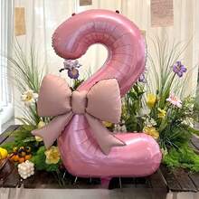 2pcs 32-Inch Pink Number 0-9 Bow Combination Balloon Set, Suitable For Birthday, New Year, Anniversary And Holiday Party Backdrop Decoration, Birthday Number Balloons - Pink - View 19