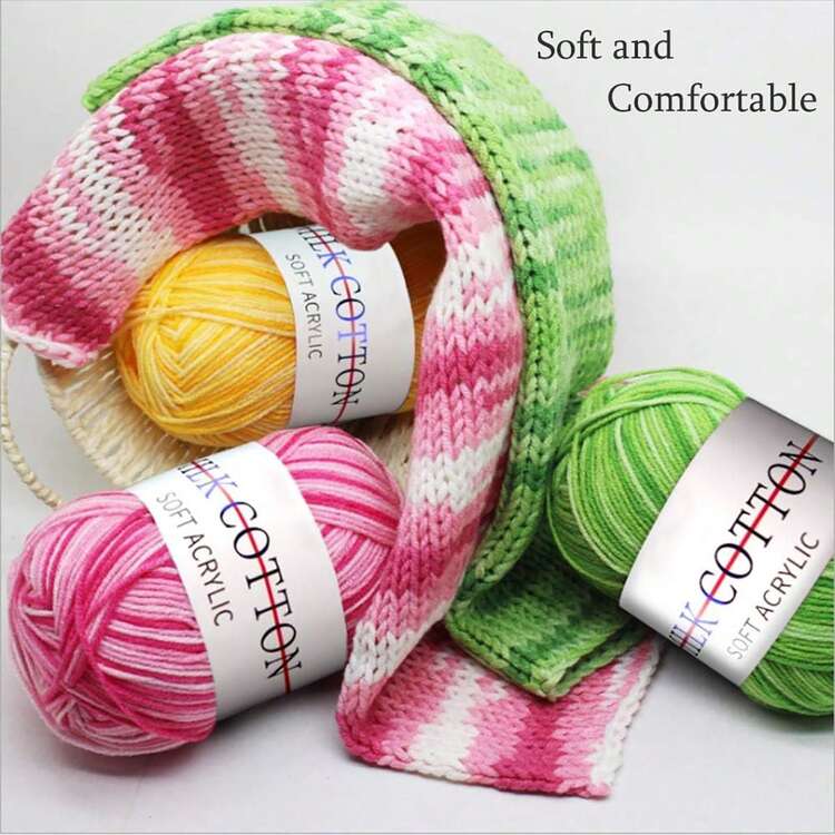 [4 包柔软彩虹纱线] 4 包各种颜色的彩虹色牛奶纱线，100% 腈纶混色散装手工钩编柔软纱线，适用于编织帽子、围巾、手套、毛毯等。1.69 盎司/件 - 彩色 - 查看 6