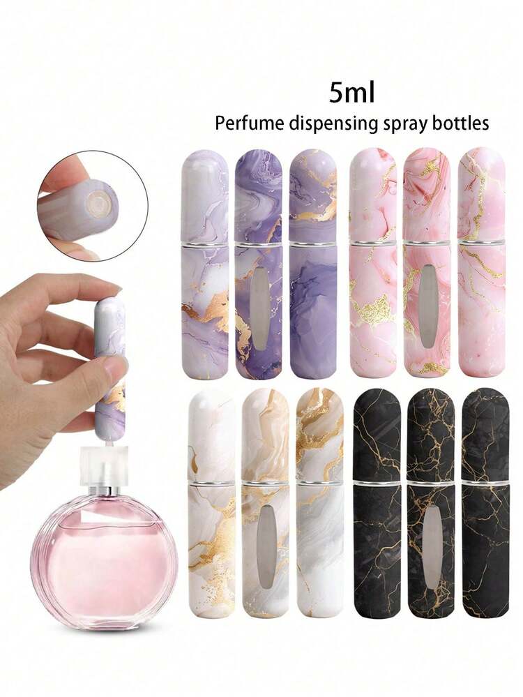 1 Pack 5ml Perfume Spray Bottle Marble Pattern Refillable Press Type+Visible Window Lipstick Shape Travel/Air Travel Portable Family And Friends Holiday Gift - 彩色 - 查看 1