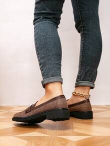 Women's Retro Color Block Round Toe Flat Loafers, Outdoor Casual Shoes For Spring & Autumn - Multicolor - View 5