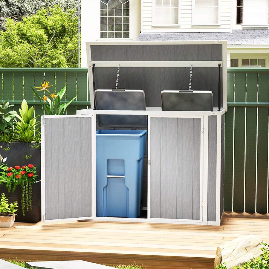Outsunny 4.7 X 2.5FT Garden Shed, Double Bin Storage Shed With Lockable ...