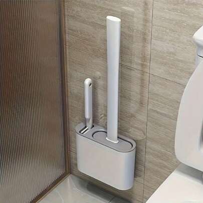 1 Juego de cepillo de baño montado en la pared: cepillo de mango largo, cabezal de cepillo pequeño y cerdas suaves, limpieza integral del baño