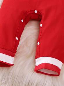 两件套万圣节服装：男婴橙色南瓜印花连体衣，圆领前开襟按扣 + 帽子 - 紅色 - 查看 7