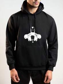 Sudadera Básica Estampada Iron Man Ultra Comfort Con Capucha Y Canguro De Moda     HECHO EN MÉXICO - Negro - Ver 2