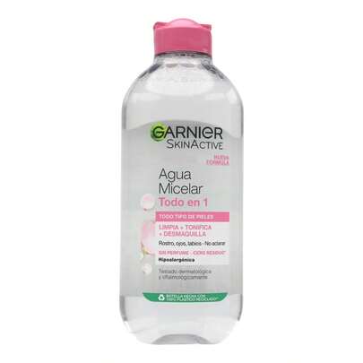 Garnier Skin Active agua micelar desmaquilla limpia y tonifica rostro labios y ojos sin perfume frasco 400 ml para todo tipo de piel  ✅ Entrega de 1-3 días