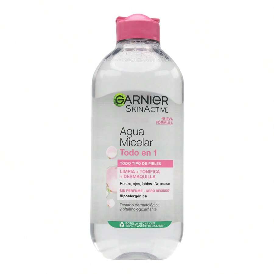 Garnier Skin Active agua micelar desmaquilla limpia y tonifica rostro labios y ojos sin perfume frasco 400 ml para todo tipo de piel  ✅ Entrega de 1-3 días
