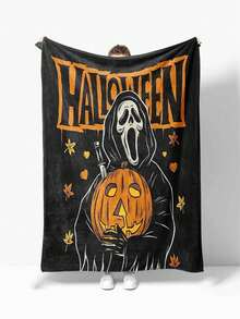 1 件法兰绒毯子，万圣节尖叫脸印花毯子，适合沙发、办公室、床、露营、旅行，柔软温暖的毯子，适合所有季节，万圣节装饰 - 彩色 - 查看 11