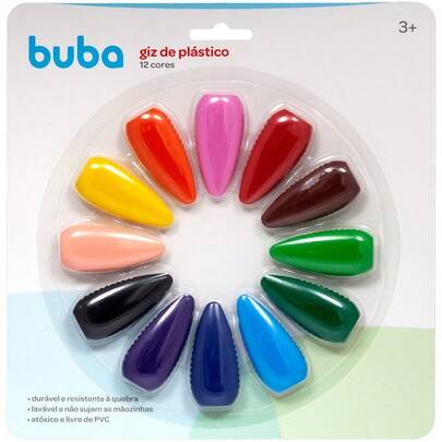Giz de Plastico Cera Buba Brinquedo Facil Limpeza Nao Suja 12 Unidades Infantil