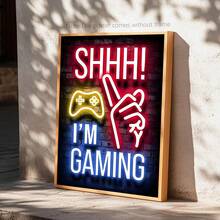 1 件霓虹灯游戏帆布海报，适用于电子竞技室、游戏室和男孩卧室的鲜艳帆布画，游戏玩家墙面装饰，海报，墙壁艺术，房间装饰用品帆布墙面艺术，房间海报，家居装饰，房间装饰美学，房间装饰用品。房间装饰，可选框架 - 彩色 - 查看 9