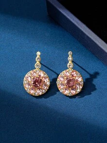 1 pereche de cercei rotunzi cu disc, în stil oriental, roz piersică radiantă, ambianță unică, design nou pentru Ziua Îndrăgostiților