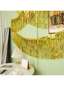 Folien-Quasten-Banner, Metall-Quasten-Vorhang Wandbehang Hintergrund Lametta-Vorhänge Skirting Deko, geeignet für die Dekoration von Paradeumzügen, Einzelpartys, Hochzeiten, Geburtstage, Halloween, Ostern, Weihnachtsparty-Dekorationen