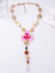 1 件优雅奢华高端设计合金滴油花树脂串珠 Y 型项链，适合女士