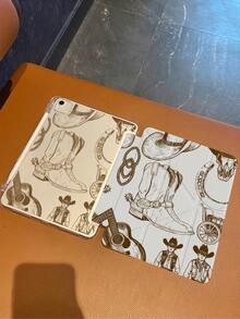 Este estuche para tableta presenta una carcasa dura transparente combinada con una tapa frontal magnética y plegable. Es delgado, ligero y portátil, equilibrando la estética con la practicidad. El diseño se inspira en el estilo vaquero occidental, con elementos dibujados a mano como botas de vaquero, sombreros de vaquero, guitarras y figuras de vaquero, emanando un fuerte ambiente retro y encarnando un espíritu de libertad, tranquilidad y aventura.