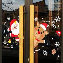 2 Peças Adesivos Estáticos de Janela de Natal, 20x30cm, Papai Noel e Rena de Dupla Face, Adesivos de Vidro, Clings de Janela, Decoração de Cena de Natal, Decoração de Quarto para Feriados, Configuração de Atmosfera de Personagem de Desenho Animado