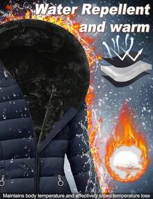 Women's Winter Windproof Fur Warm Slim Fit Down Jacket - Long Ski Coat For Commuting - Navy - 查看 3