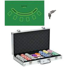 Juego de póker SPORT NOW con estuche, 300 fichas de 11,5 g, juego completo con candado, 2 barajas, 5 dados y botones plateados para el crupier.