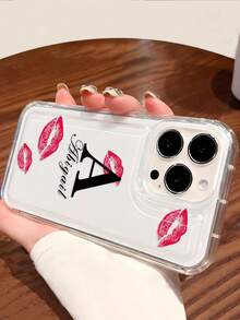 1 pieza Funda de espejo para teléfono con patrón de letra personalizada y labios rojos, compatible con iPhone 11 12 13 14 15 16 Pro Max, versión internacional, no la versión nacional - transparente - Ver 4