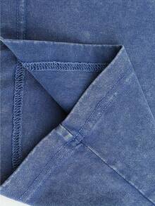 Star Pattern And "" Letter Print Men'S Summer Loose Fit Short Sleeved Washed Vintage 230g Pure Cotton Comfortable Breathable Casual Street Round Neck T-Shirt - 寶藍色 - 查看 3